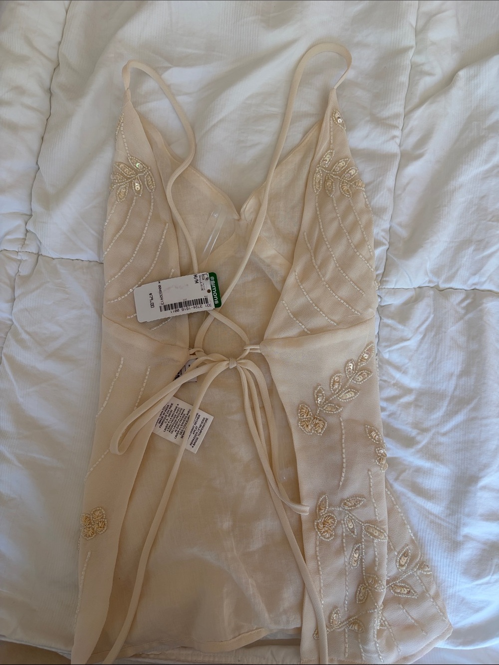 twik Champagne-Beige Embellished Floral Slip Tank - Picture 2 of 4